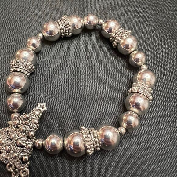 Christmas Charm Bracelet silver-tone beaded stretch tree reindeer candle snowman - Picture 4 of 8
